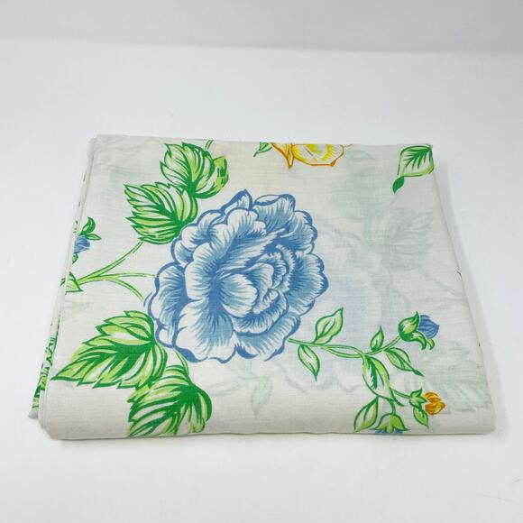 Vintage Floral Print Full Flat Sheet 79" x 94" Red Blue Yellow Green - Picture 1 of 4
